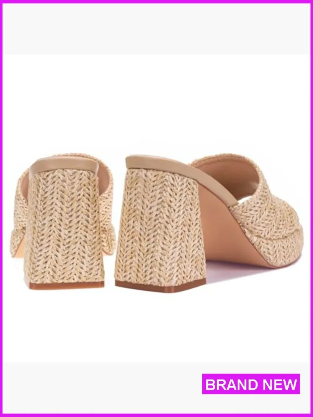 Platform Raffia Heeled Sandals Wedge Slip On Block Heel Chunky Summer Beach